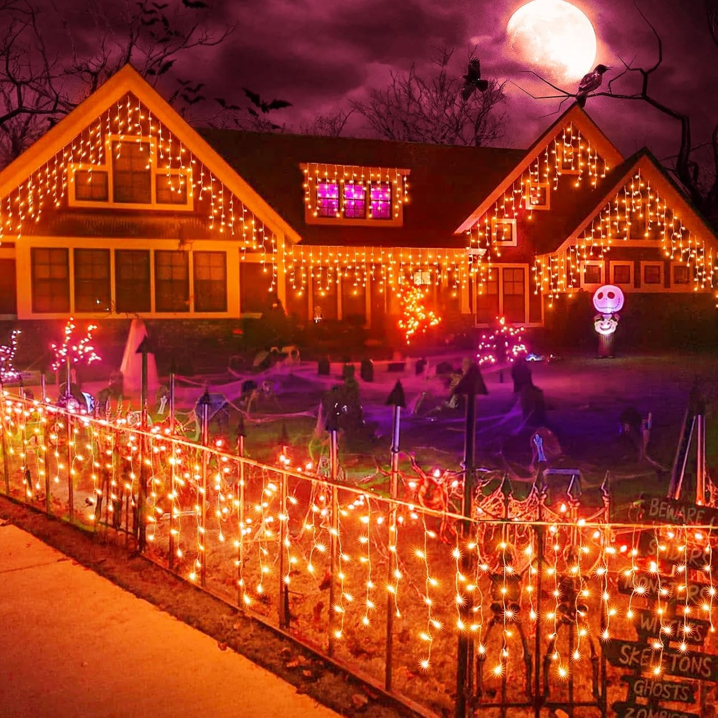 Orange Halloween Lights Outdoor, 66FT 640 LED Icicle Lights for Outside with 8 Modes Timers, Waterproof Plug in Twinkle String Light for House Yard Eave Patio Party Holiday Decorations