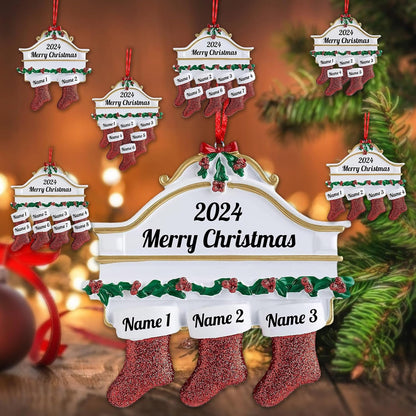 Personalized Christmas Ornaments Family of 2,3,4,5,6,7,8 Custom Christmas Stocking Ornaments with Names, Customized Xmas Day Home Christmas Tree Decora- Family of 3