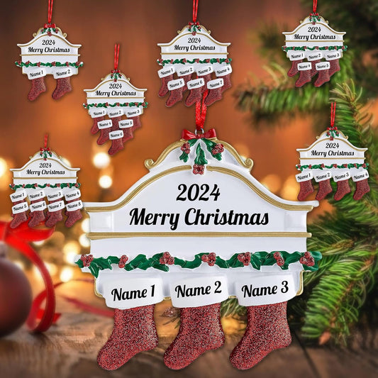Personalized Christmas Ornaments Family of 2,3,4,5,6,7,8 Custom Christmas Stocking Ornaments with Names, Customized Xmas Day Home Christmas Tree Decora- Family of 3