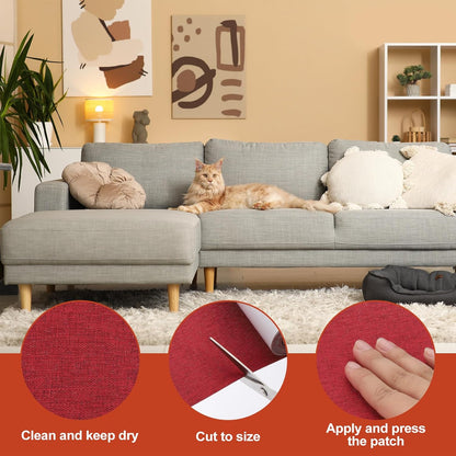 PATIKIL 70x4.4 Inch Linen Repair Tape, Repair Fabric Patch Self Adhesive Couch Patch Line Repair Patch for Furniture Sofa Car Seats Office Chairs, Wine Red