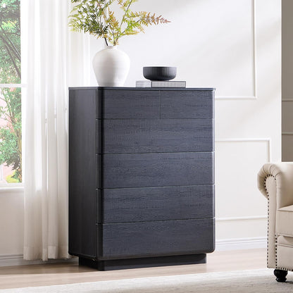 6 Drawer Dresser for Bedroom, 42 Inch Tall Modern Chest of Drawers, Push-to-Open Wood Storgae Organizer with Large Drawers for Bedroom, Living Room, Hallway, Black