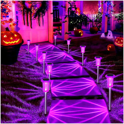 DenicMic Halloween Solar Lights Outdoor 10 Pack Purple LED Waterproof Yard Garden Patio Backyard Pathway Walkway Landscape Path Lawn Outside Halloween Decorations Outdoor