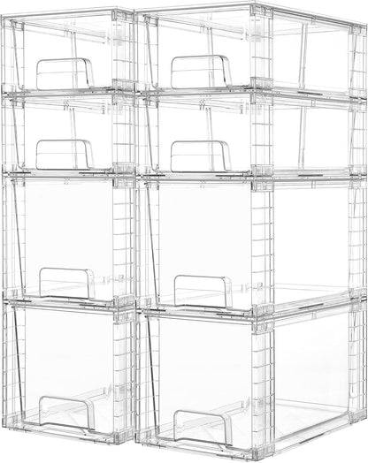 Vtopmart 8 Pack Clear Stackable Storage Drawers,Easy to Assemble Bathroom Organizers and Storage with handles,Plastic Drawers for Kitchen Pantry,Cabinet,Under Sink Organization