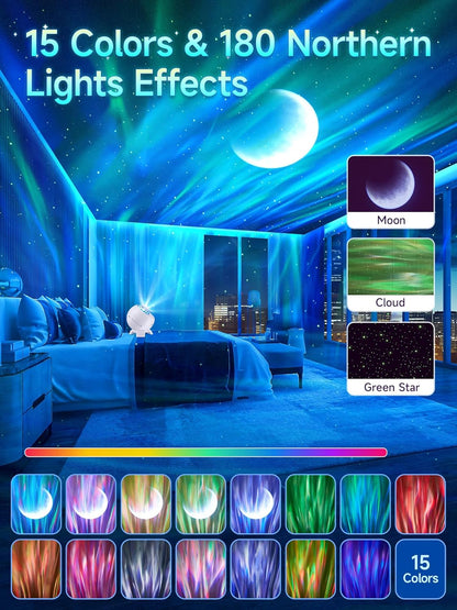 Galaxy Projector Northern Lights Projector,180 Lighting Modes Galaxy Light Projector, 15 White Noise&Bluetooth Northern Lights Projector, Remote+Timer Star Projector Galaxy Light Projector, Star Gifts