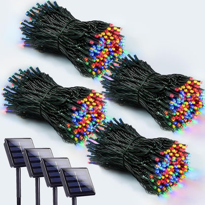 4 Pack 400 LED Solar Christmas Lights Outdoor, Solar String Lights for Outside with 8 Lighting Modes, Waterproof Green Wire Solar Powered Tree Light for Xmas Party Yard Garden Decorations (Multicolor)
