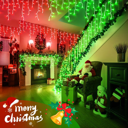 JMEXSUSS 400 LED Christmas Icicle Lights Outdoor, Red & Green Halloween Icicle Lights Clear Wire,Connectable String Lights Plug in for Christmas Party Outdoor Eaves Home Xmas Decorations