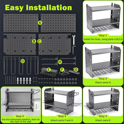 Wall Mount for EGO-Compatible Tools – 3-Layer Adjustable Garage Organizer 200lbs – Heavy Duty Hanger for Leaf Blower, Trimmer, Weed Eater (grey)