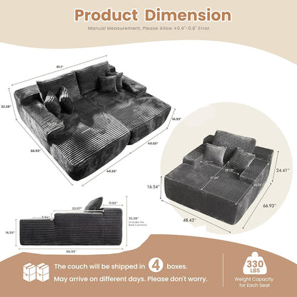 HOOOWOOO Cloud Sectional Couches for Living Room,Modular Sectional Sofa No Assembly,Plush Corduroy Large Floor Couch Furniture Set with Deep Seat Double Chaise and Singlar Lounge(Gray)