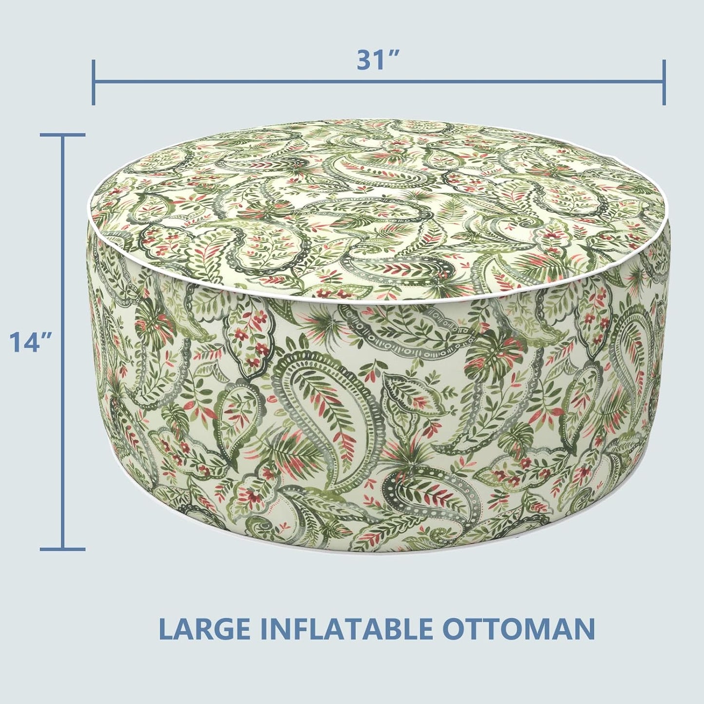 LVTXIII Outdoor Inflatable Ottoman, Fade-Resistant Round Footrest Stool D31”x H14”, Portable Patio Pouf for Garden Camping or Home Use, Faylinn Shadow Paisley