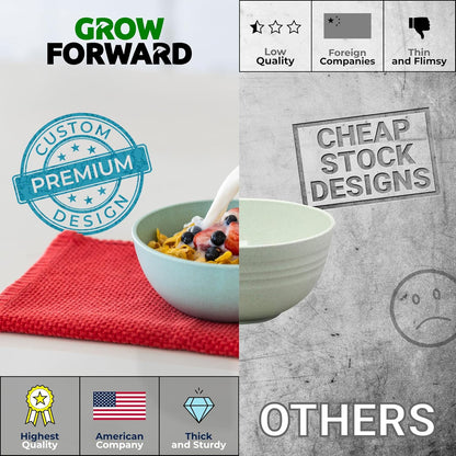 Grow Forward Premium Wheat Straw Bowls - 34oz Microwave Safe Plastic Cereal Bowls Set of 8 for Kitchen, Camping, RV, Dessert, Snack, Soup, Salad, Fruit - Reusable, Unbreakable & BPA Free - Tropical