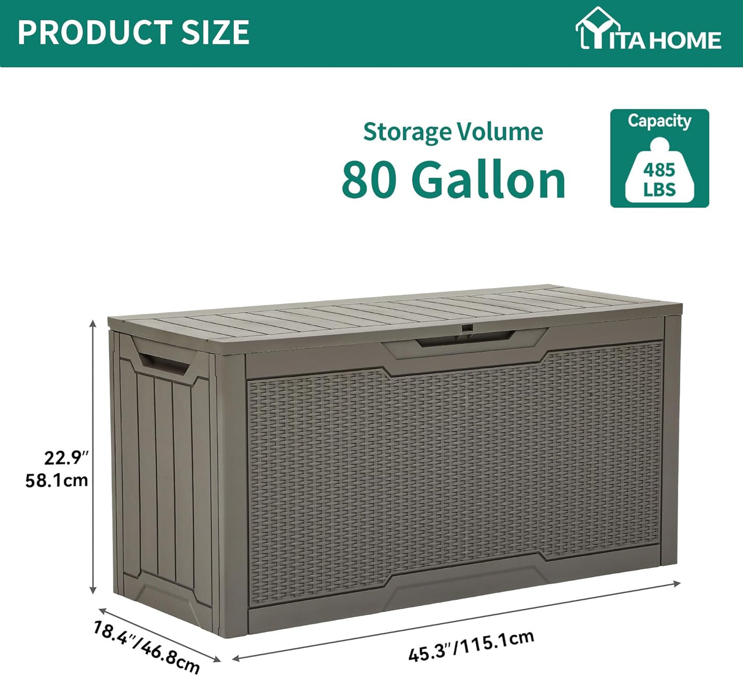 YITAHOME 80 Gallon Resin Deck Box, Weather Resistant Outdoor Rattan Storage Box, Lockable Indoor Outdoor Storage for Supplies and Essentials, Taupe