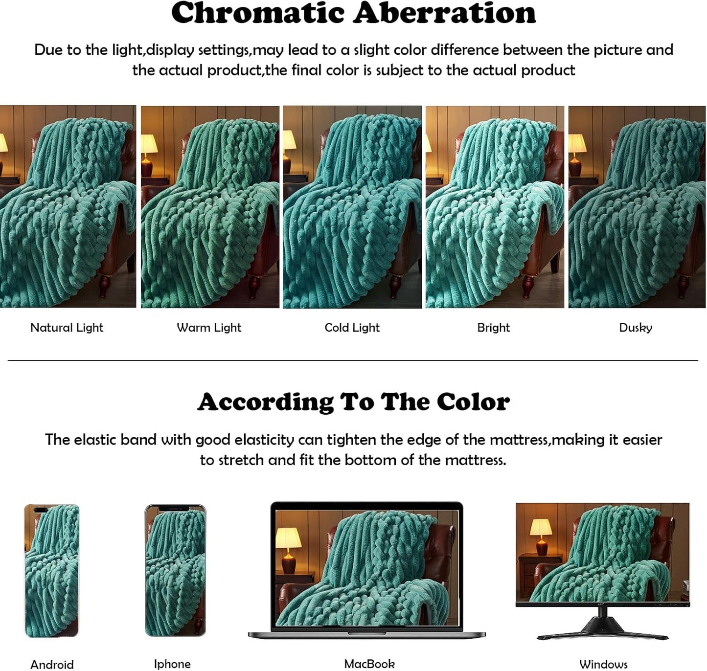 NEWCOSPLAY Faux Fur Throw Blanket Light Teal 3D Ribbed Plush Thick Warm Blanket for Couch Sofa Bed 850GSM (Light Teal Ribbed, Throw(50"x60"))
