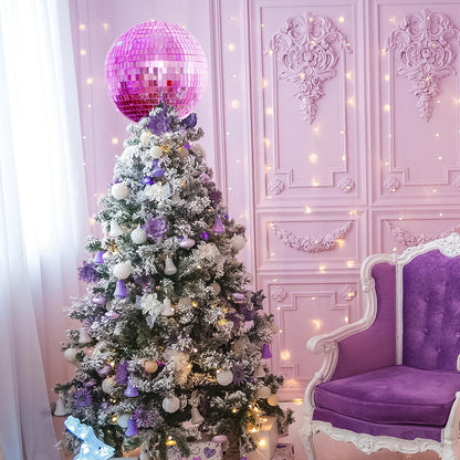 Retisee 8'' Pink Disco Ball Christmas Tree Topper Disco Mirror Ball Xmas Tree Topper 3D Hollow Pink Disco Ball Decor Disco Ball Ornament for 70s Disco Holiday Wedding Birthday Party Decorations