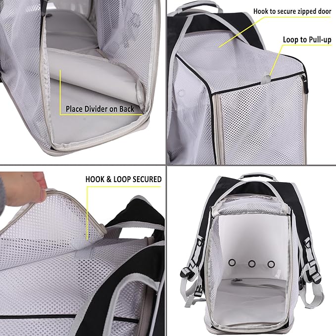 Square Back Extension Pet Backpack Carrier for Cat and Small Puppy up to 12 Pounds, Clear Space Capsule Astronaut Transparent Bubble Window Backpack to Carry and Transport Cat to Vet and Traveling