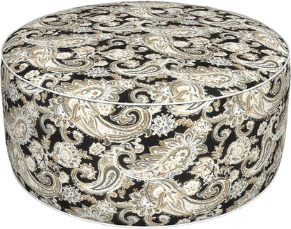 Inflatable Ottoman Stool D31 xH14 for Outdoor/Indoor Use, Water Repellent Patio Foot Rest Stool with Portable Handle,Round Pouf Ottoman Suitable for Garden,Deck and Camping - Paisley Black