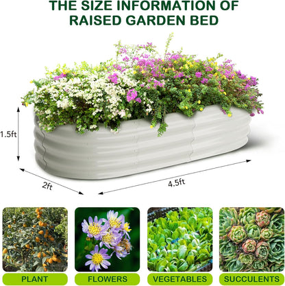 2 Pcs 4.5x2x1.5ft Oval Raised Garden Bed,Galvanized Raised Beds,Open-Ended Base Metal Raised Planter Beds,Garden Bed Outdoor,Planter Raised Boxes for Vegetables,Flowers,Tool-Free Asse,White