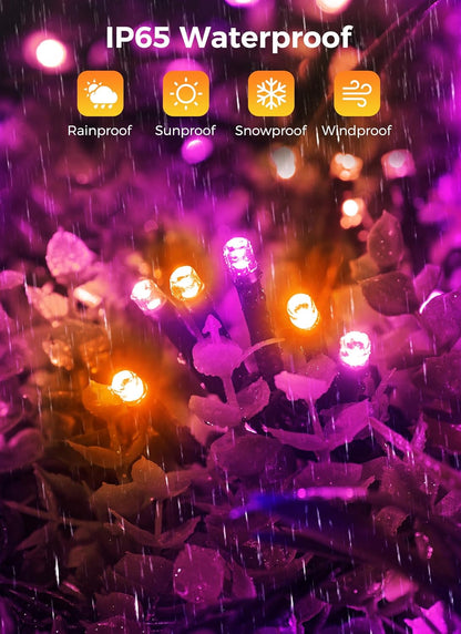 Brightown 2-Pack 400LED 170FT Total Halloween Solar Outdoor Lights IP65 Waterproof Solar Powered Lights with 8 Lighting Modes for Party Garden Yard Home Holiday Tree Decoration Lighting,Orange&Purple