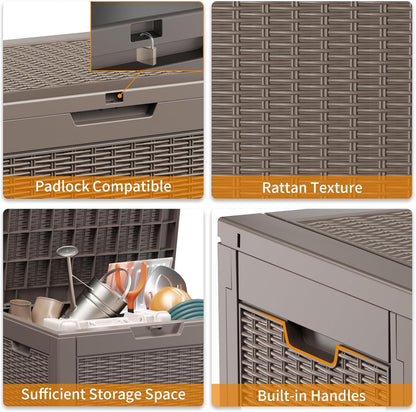 30 Gallon Resin Deck Box, Lockable Patio Outdoor Storage Box for Furniture, Garden Tools and Tools Storage, Waterproof Outside Storage Boxes - Grey