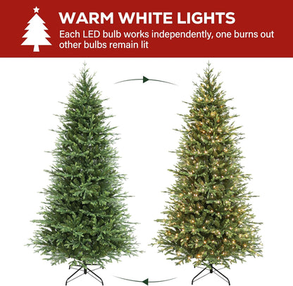 Hykolity 7.5 ft Prelit Artificial Christmas Tree, 2933 PE&PVC Branch Tips, 450 Warm White LED Lights, Metal Stand and Hinged Branches