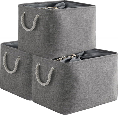 TheWarmHome Storage Basket for Organizing - 16x12x12 inch 3 Pack Fabric Storage Cubes, Cube Storage Bin for Shelves Closet Organizer Cloth Gift Toy (Grey)