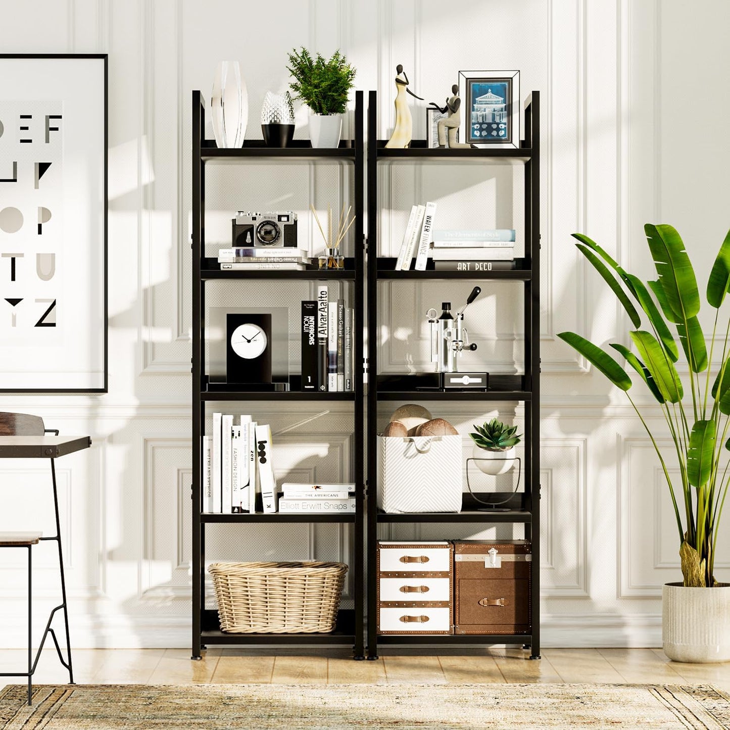 NUMENN Narrow Bookshelf, 5 Tier Bookshelves, Home Office Bookcase Shelf Storage Organizer, Free Standing Storage Shelving Unit for Bedroom, Living Room and Home Office, Black