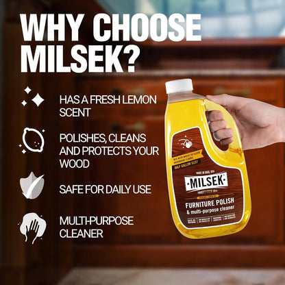 Milsek Furniture Polish and Wood Cleaner with Lemon Oil - Multipurpose Solution for Home Improvement from Hardwood Floors to Kitchen Cabinets - 64 Fl Oz (Pack of 1)