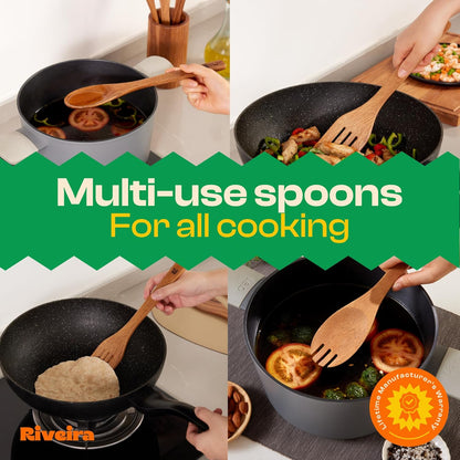 Riveira Walnut Wooden Spoons for Cooking Set of 9 – Natural Walnut Wooden Cooking Utensils, Spatula, Spoon - Premium Quality Utensil Set for Non-Toxic Cooking