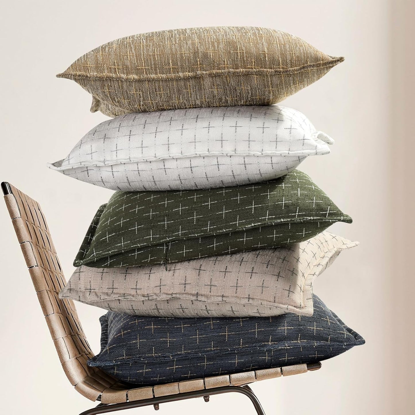 ZWJD Pillow Covers 20x20 Set of 2 Soft Polyester Textured Pillow Covers with Stylish Flange Edge Cozy Farmhouse Throw Pillows for Couch Bed Sofa Living Room