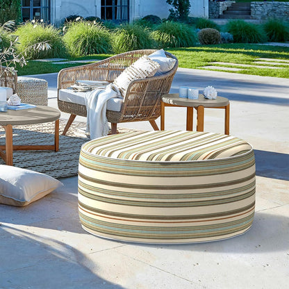 LVTXIII Outdoor Inflatable Ottoman, Fade-Resistant Round Footrest Stool D31”x H14”, Portable Patio Pouf for Garden Camping or Home Use, Stripe Onyx