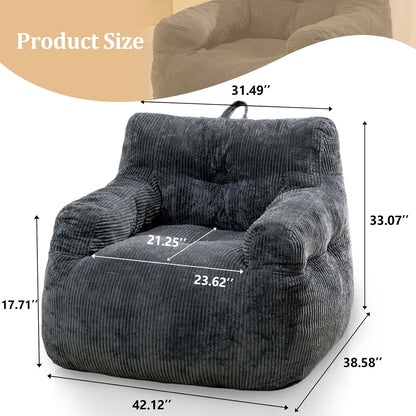 Giant Bean Bag Chair, Faux Fur Large Bean Bag Chair for Adults, Fluffy and Comfy Giant Bean Bag Chair with Filler, Big Bean Bag Sofa Chair for Reading, Gaming, Grey