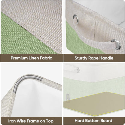 BALEINE 2 Pack Fabric Storage Bins for Shelves, Linen Storage Baskets for Organizing, Decorative Closet Bins for Clothes, Home (Green, 12"x8"x8")