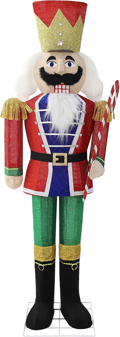 5FT Lighted Nutcracker with Candy Cane for Christmas Decoration, 3D Pre-Lit Iridescent Soldier Xmas Decor with 100 Warm White Lights, Glittered Standing Holiday Display for Outdoor, Indoor
