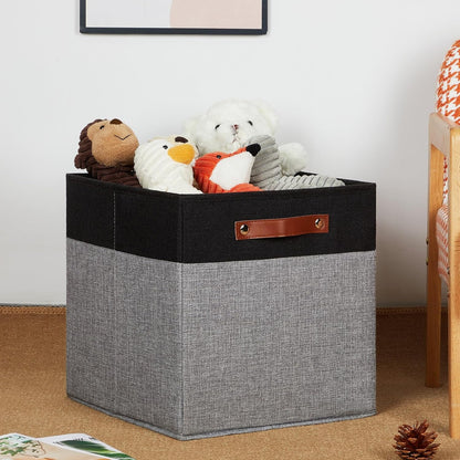HNZIGE Storage Baskets for Organizing, Set of 4, Square Fabric Storage Cubes Bins 13 x 13, Collapsible Black Storage Bins for Shelves, Closets, Nursery, Home, Office (Black&Grey)