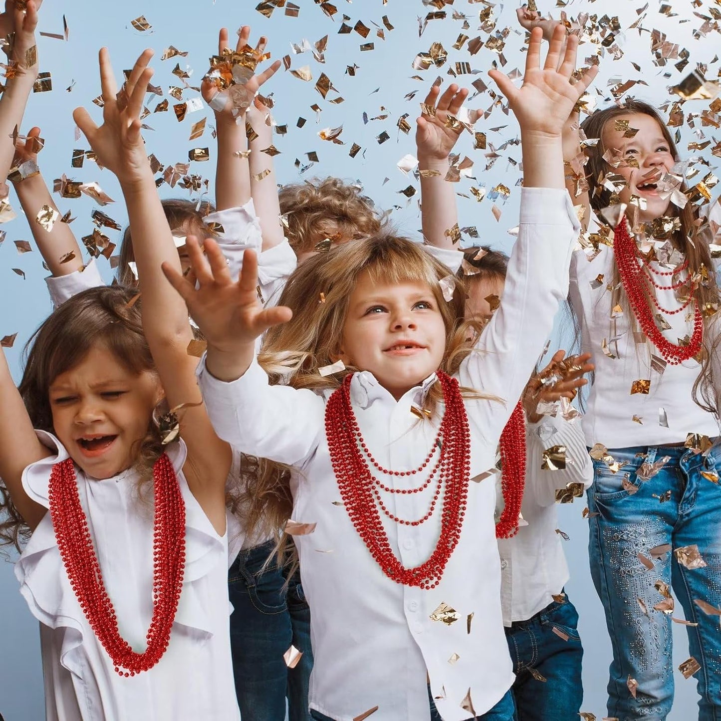 50PCS Bead Necklace, Red Christmas Bead Stuff Party Favors, 33" Necklaces Festival Parade Throw Accessories for Wedding Birthday Valentines Mardi Gras Christmas Celebrations Decorations