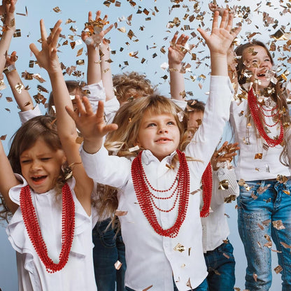 50PCS Bead Necklace, Red Christmas Bead Stuff Party Favors, 33" Necklaces Festival Parade Throw Accessories for Wedding Birthday Valentines Mardi Gras Christmas Celebrations Decorations