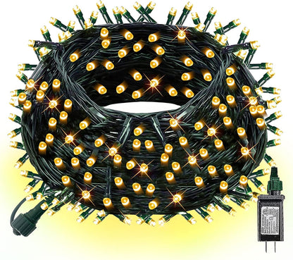 Dazzle Bright Christmas String Lights, 66FT 200 LED Connectable Green Wire 8 Modes String Lights, Waterproof Christmas Lights for Indoor Outdoor Patio Party Wedding Decorations, Warm White
