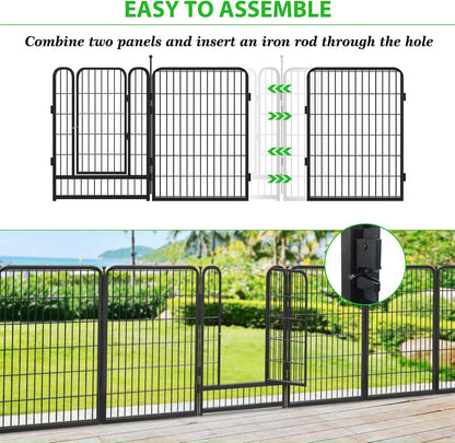 Decorative Black Metal Fencing Garden Fence with Gate, 67ft(L) 40in(H) 30 Fence Panels No Dig Fence Rustproof Animal Barrier Fence Temporary Dog Panels Fencing Outdoor