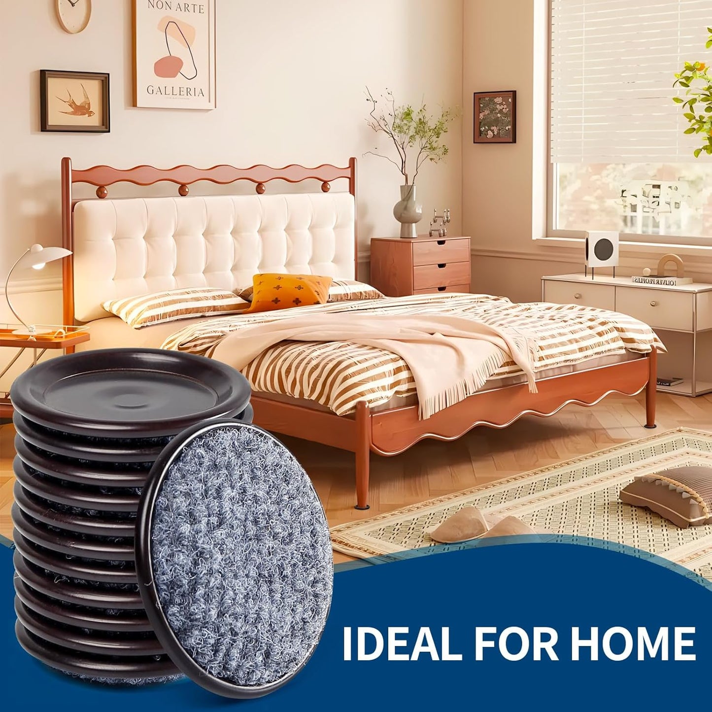 Ezprotekt 4" Round Reusable Felt Furniture Caster Cups with Carpet Bottom, 16 Pcs Felt Furniture Sliders Floor Protectors Pads to Protect Hardwood, Tile or Laminate Floors from Scratches (Brown/Gray)