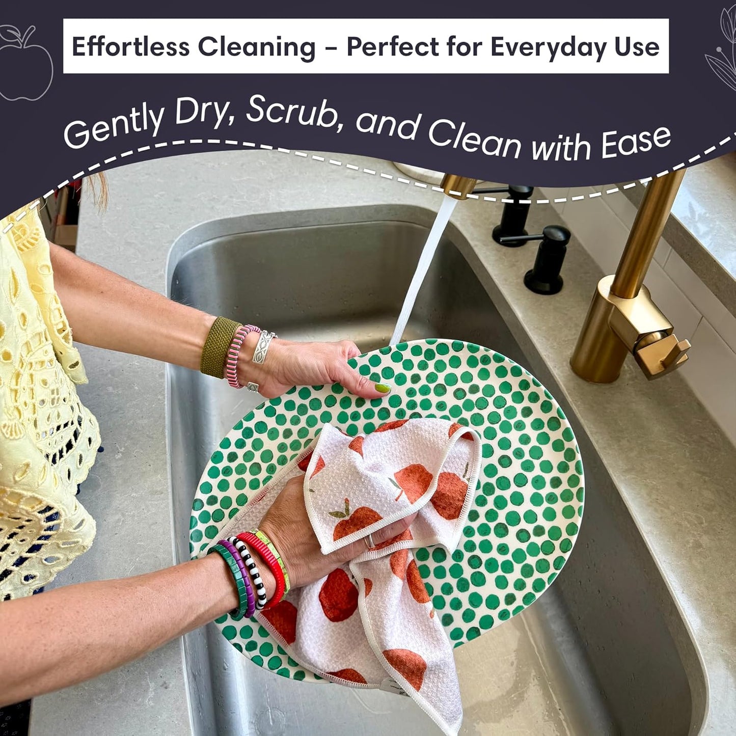 Microfiber Hand Towel & Washcloth Set of 2 - Double-Sided, Waffle Weave, Super Absorbent, Lint-Free, Fast Drying - Jonny & Gather Pattern for Bathroom, Kitchen, Car, and Window Cleaning