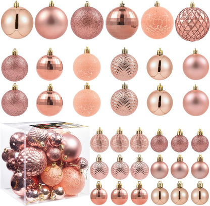LANGXUN 36pcs Rose Gold Christmas Tree Decorations Balls, Bolas De Navidad, 2025 Christmas Decor, Indoor Outdoor Shatterproof Christmas Ornaments, Xmars Party Wedding Suppiles