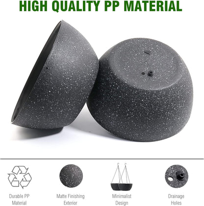 10 inch Hanging Planters for Outdoor Indoor Plants with Drainage Holes and Chain, 2 Pack Round Hanging Flower Pots for Garden Home Porch Decor, Speckled Black