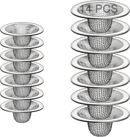 14PCS Drain Mesh Basket, 2.125'' & 2.75" Bathroom Mesh Sink Drain Strainer Screen Cover Small Slop Basket Filter Trap Tub Drain Screen Hair Catcher for Lavatory RV Shower Floor Utility Drain