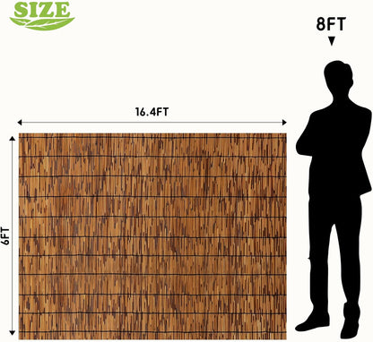 Natural Reed Fence,6FT X 16.4FT Bamboo Fencing Privacy Reed Screening for Outdoor, Gallery, Restaurant, Hotel, Patio (Brown)
