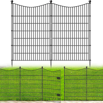 8 Panels Decorative Garden Fence with Gate, 48 in(H) X 21 ft(L) No Dig Dog Fence Animal Barrier Outdoor for Yard, Rustproof Metal Garden Edging and Borders, Temporary Fencing Stakes
