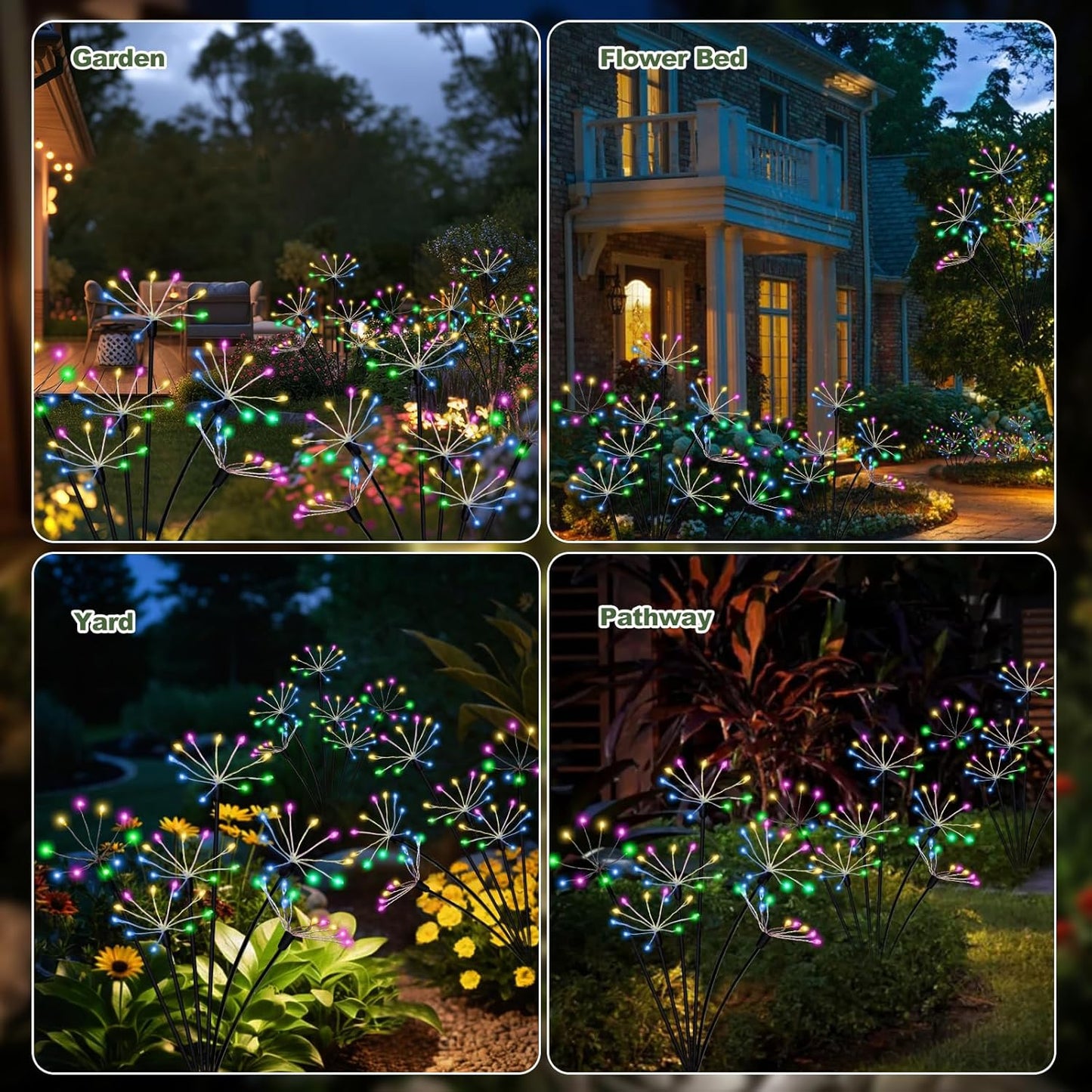 Kwaiffeo Solar Garden Lights Outdoor Waterproof Decorative Solar Lights for Outside 2 Pack with120 LED Swaying Fairy Firework Light Yard Garden Decor, Gifts for Mother's Day Mom Grandma Women