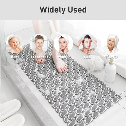 Bath Mat for Tub Non Slip Shower Mat for Elderly - 36 x 16 Inch Soft Durable Bathtub Mat Non Slip Shower Mat for Inside Shower with Suction Cups & Drain Holes, Machine Washable Easy to Cut, Dark Grey