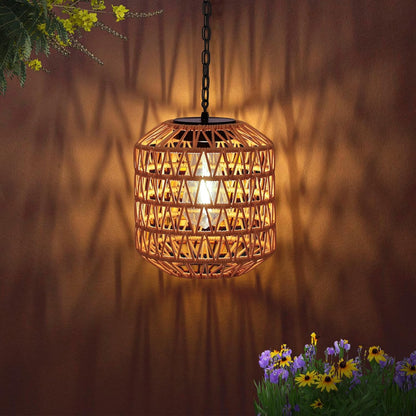 Livinlarge Solar Pendant Light Outdoor,Chandelier Hanging Lantern with Edison Bulb,Boho Solar Powered Lamps IP44 Waterproof for Gazebo Tree Porch Yard Porch Patio Garden Backyard Decorative
