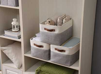 DECOMOMO Storage Bins Fabric Storage Baskets for Shelves, Linen Closet Organization Toys Nursery (Grey and White, Large - 3 Pack)