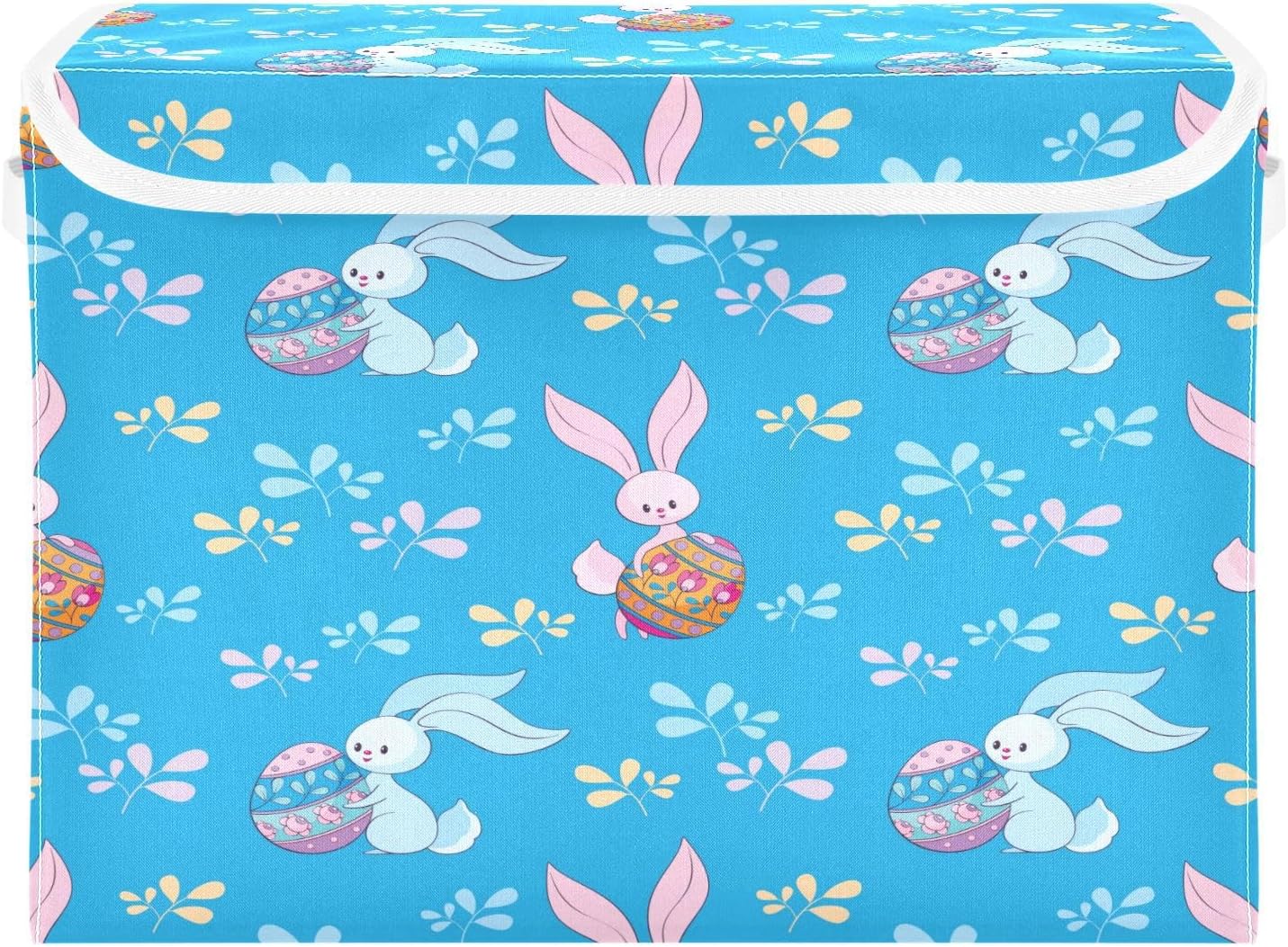 susiyo Blue Bunnies Colored Eggs fabric storage baskets with lids,Collapsible Storage Boxes,Foldable storage boxes with handles for Home,Office,Closet Organization