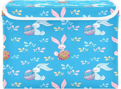 susiyo Blue Bunnies Colored Eggs fabric storage baskets with lids,Collapsible Storage Boxes,Foldable storage boxes with handles for Home,Office,Closet Organization